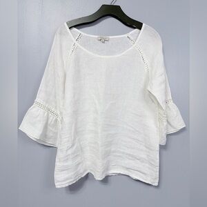 #12)   100% Linen White Blouse with Bell Sleeves